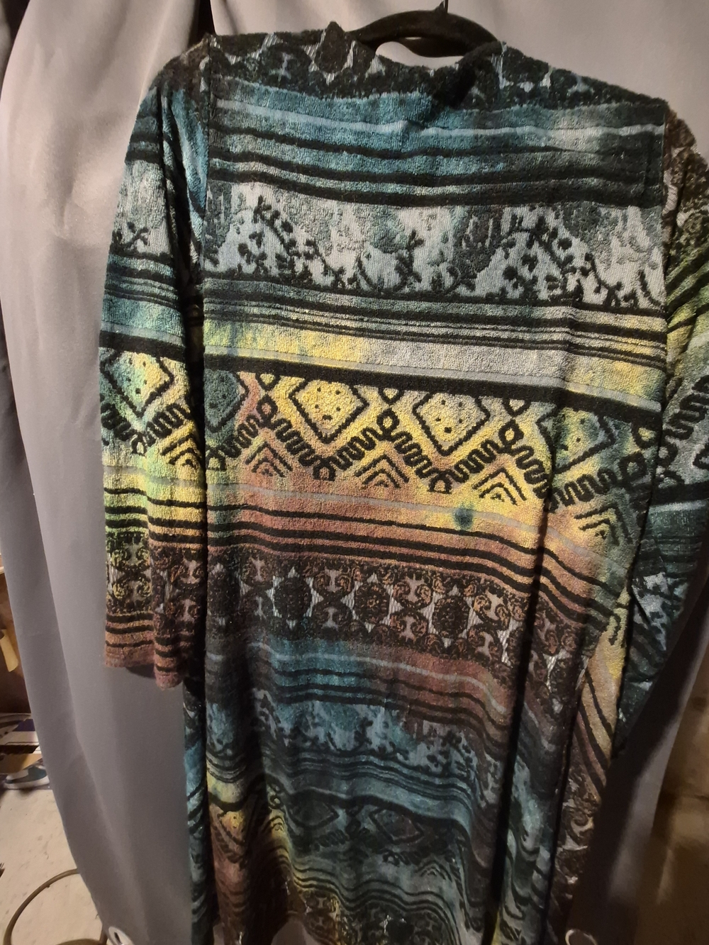 Open Front Multi-Color Patterned Cardigan Jacket - Picture 2 of 4